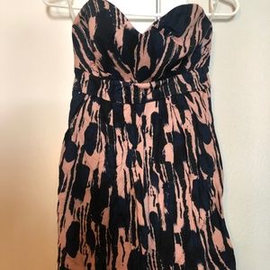 Pink and Navy Blue Strapless Dress